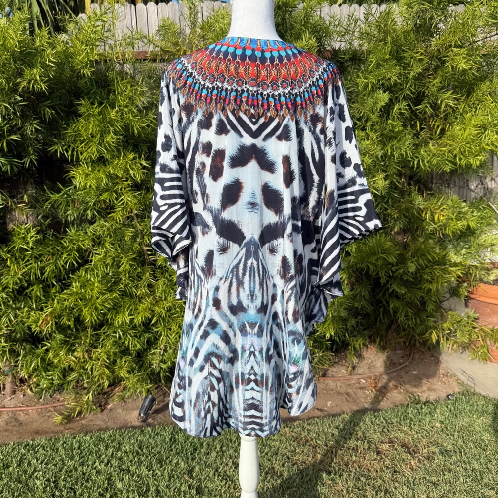 Sakkas Caftan Dress Cover Up Beach Tunic One Size White Animal Print - Picture 9 of 9